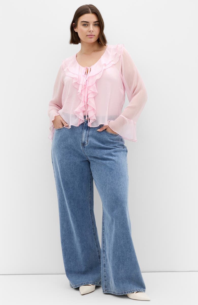 City Chic Luscious Sheer Ruffle Top, Alternate, color, 