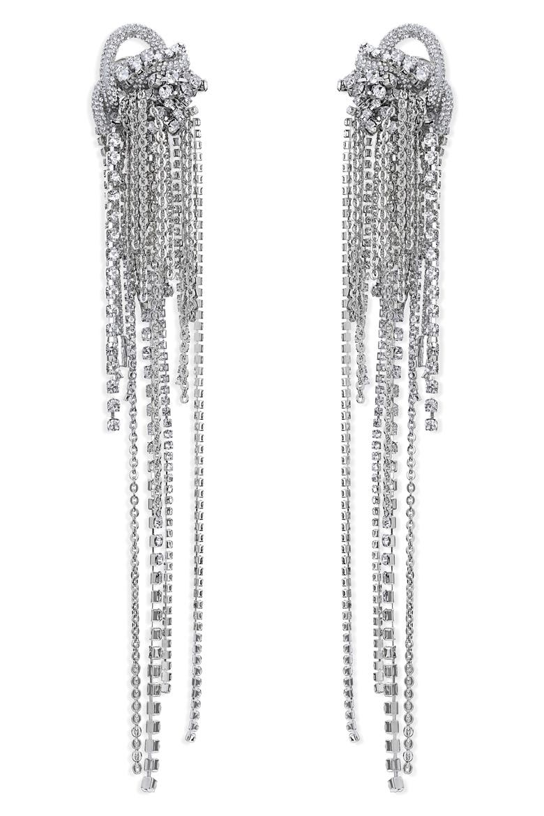 Long Messy Chain Drop Earrings, Main, color, CLEAR CRYSTAL/ SILVER