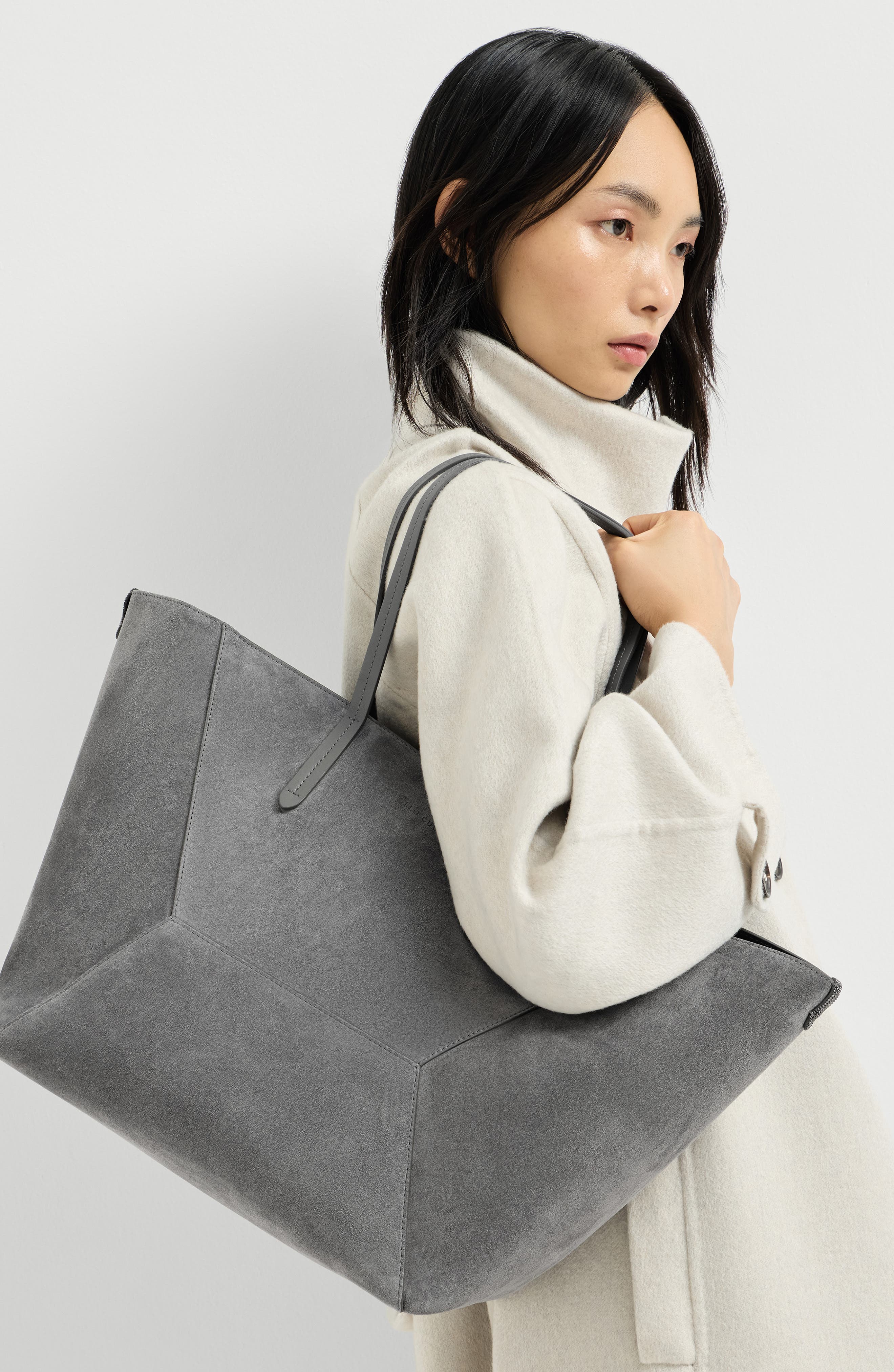 BC Duo bag in suede with monili, Alternate, color, Stone Grey