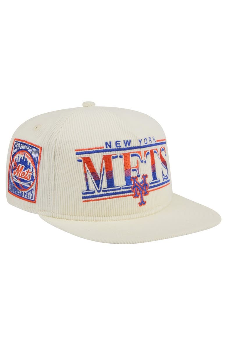 New Era Men's New Era Cream New York Mets Throwback Bar Golfer Corduroy Snapback Hat, Alternate, color, 