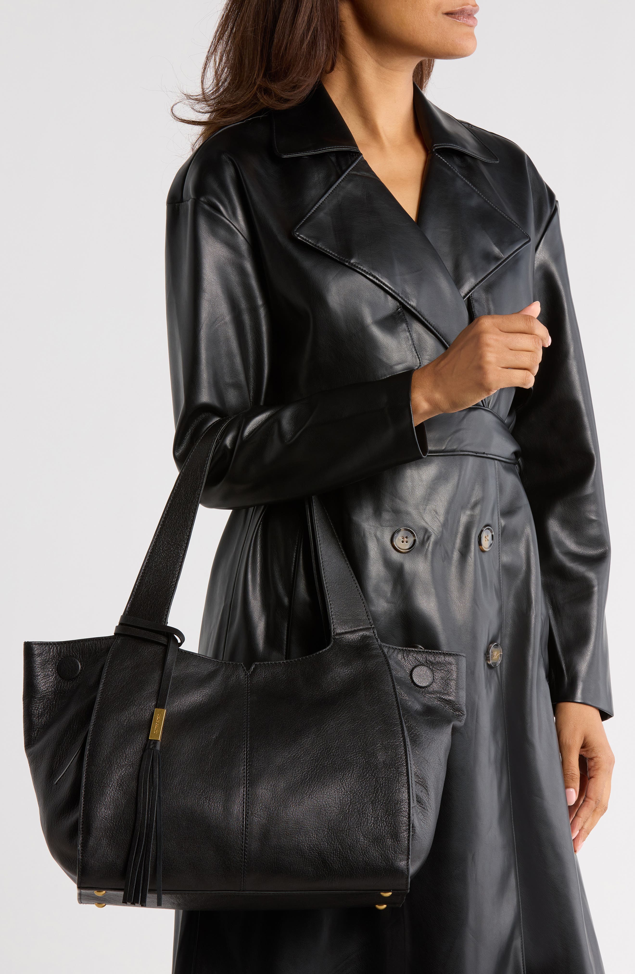 Vince Camuto Aleah Leather Tote Bag, Alternate, color, Black 01