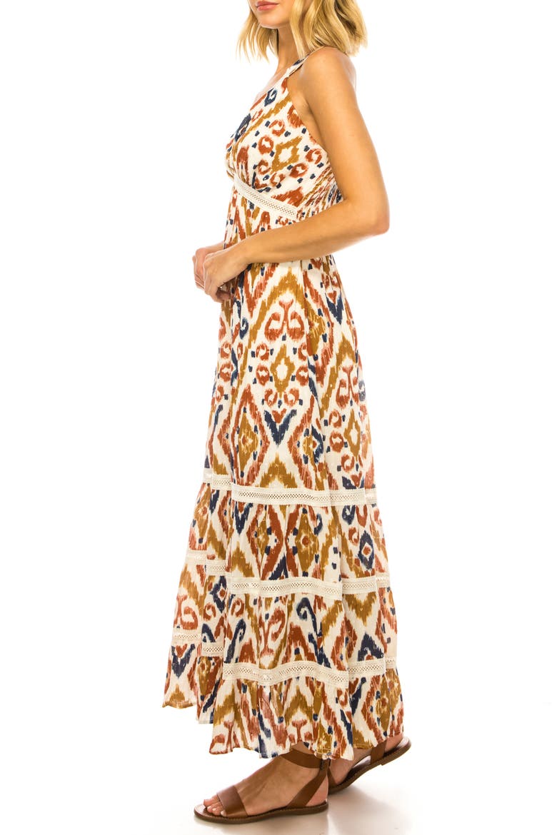 Ikat Print Halter Maxi Dress, Alternate, color, SNOW WHITE