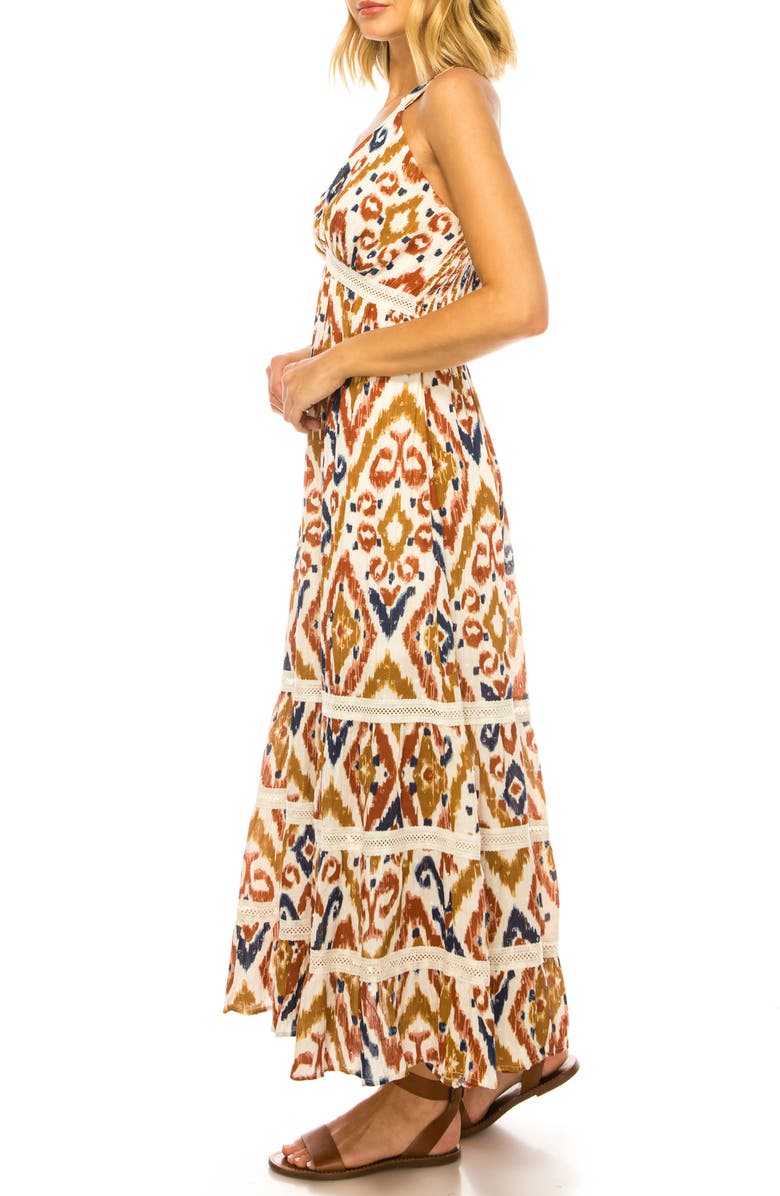 A COLLECTIVE STORY Ikat Print Halter Maxi Dress, Alternate, color, Snow White
