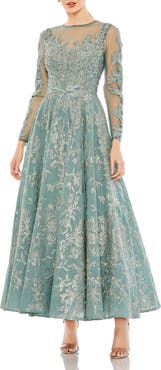 Mac Duggal Women’s A-Line Illusion Dress with Embellished Belt