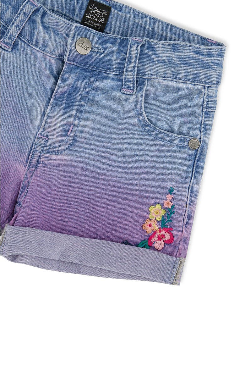 Deux par Deux Girl's Cuffed Denim Shorts With Embroidery Floral Jeans Blue, Alternate, color,