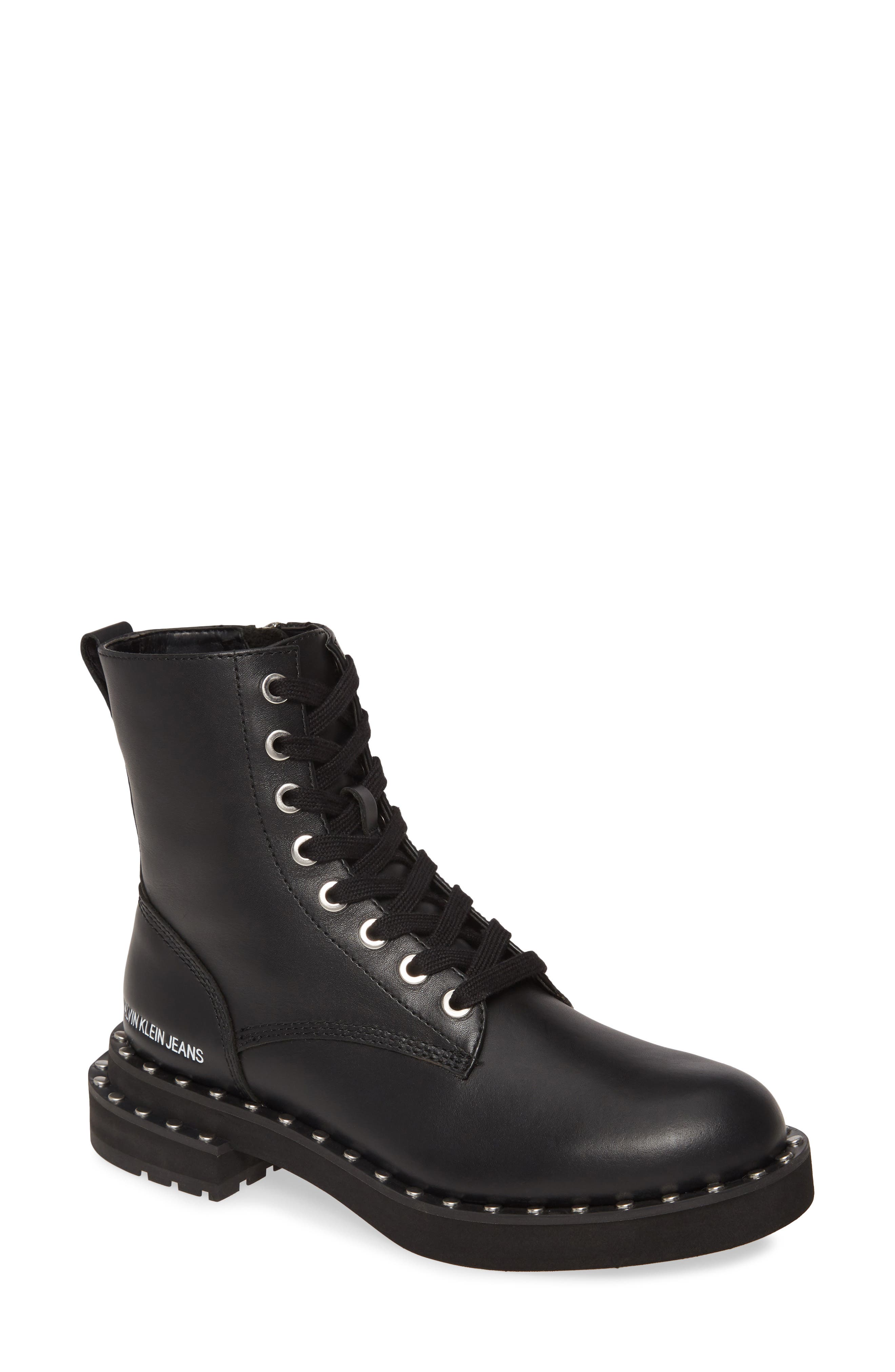 Calvin Klein Jeans Nannie Stud Welt Combat Boot, Main, color, 