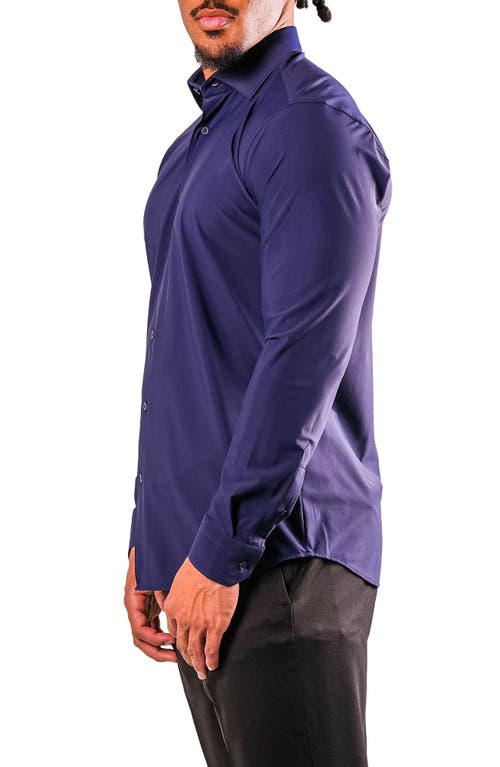 Maceoo Fibonacci Stretcheuronavy Blue Cotton Blend Button-up Shirt In Blue