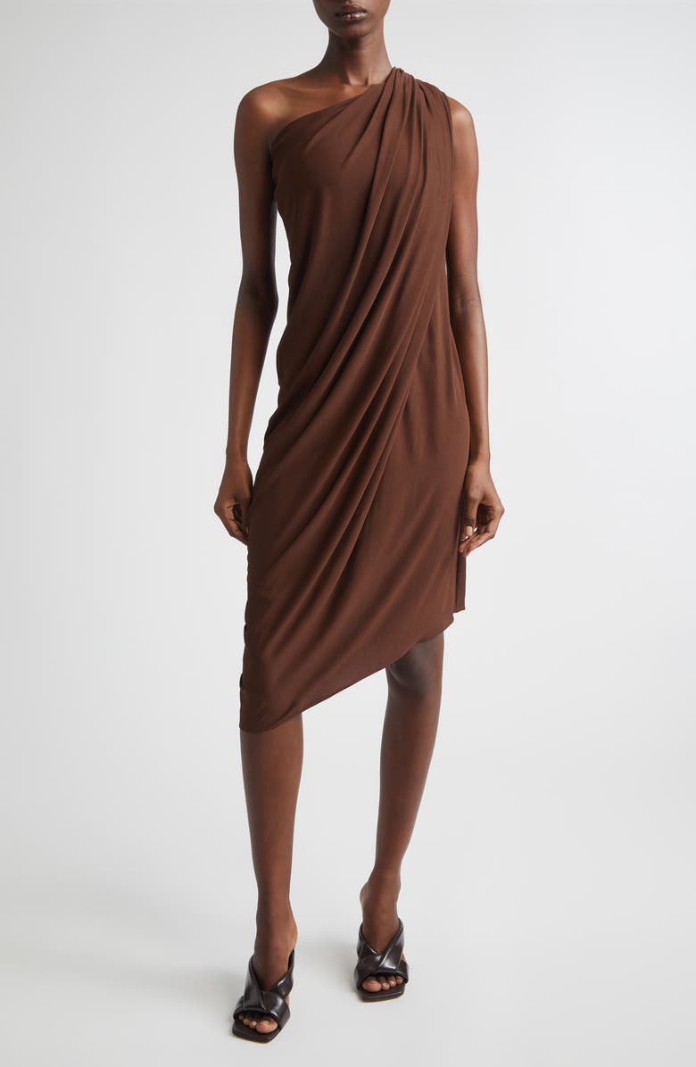 Michael Kors Collection Draped Matte Jersey One-Shoulder Dress, Main, color, Espresso 207