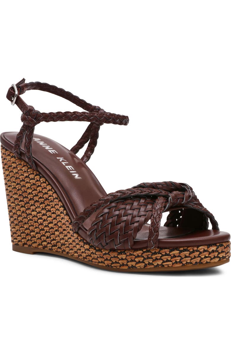 Anne Klein Vow Braided Wedge Sandal, Main, color, Chocolate Brown Woven