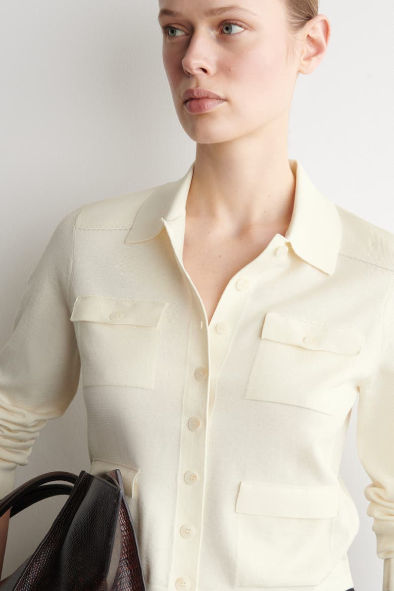Pocket-detail Knitted Cotton Cardigan, Alternate, color, OFF-WHITE