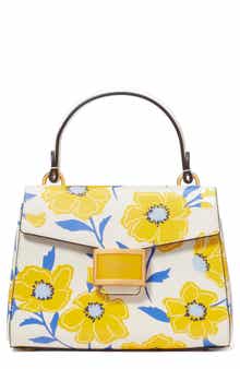 katy sunshine floral textured leather top handle bag