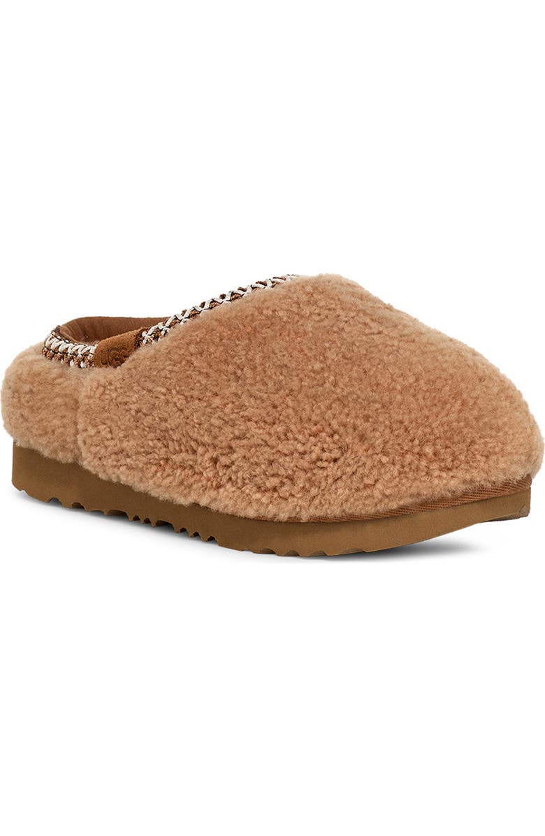 UGG<sup>®</sup> Kids' Tasman Maxi Curly Genuine Shearling Slipper, Main, color, Chestnut