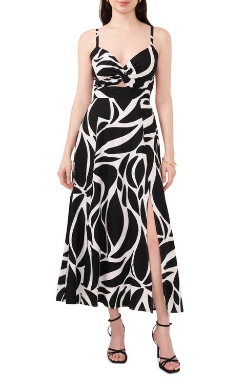 Printed Cutout Tie Back Maxi Sundress