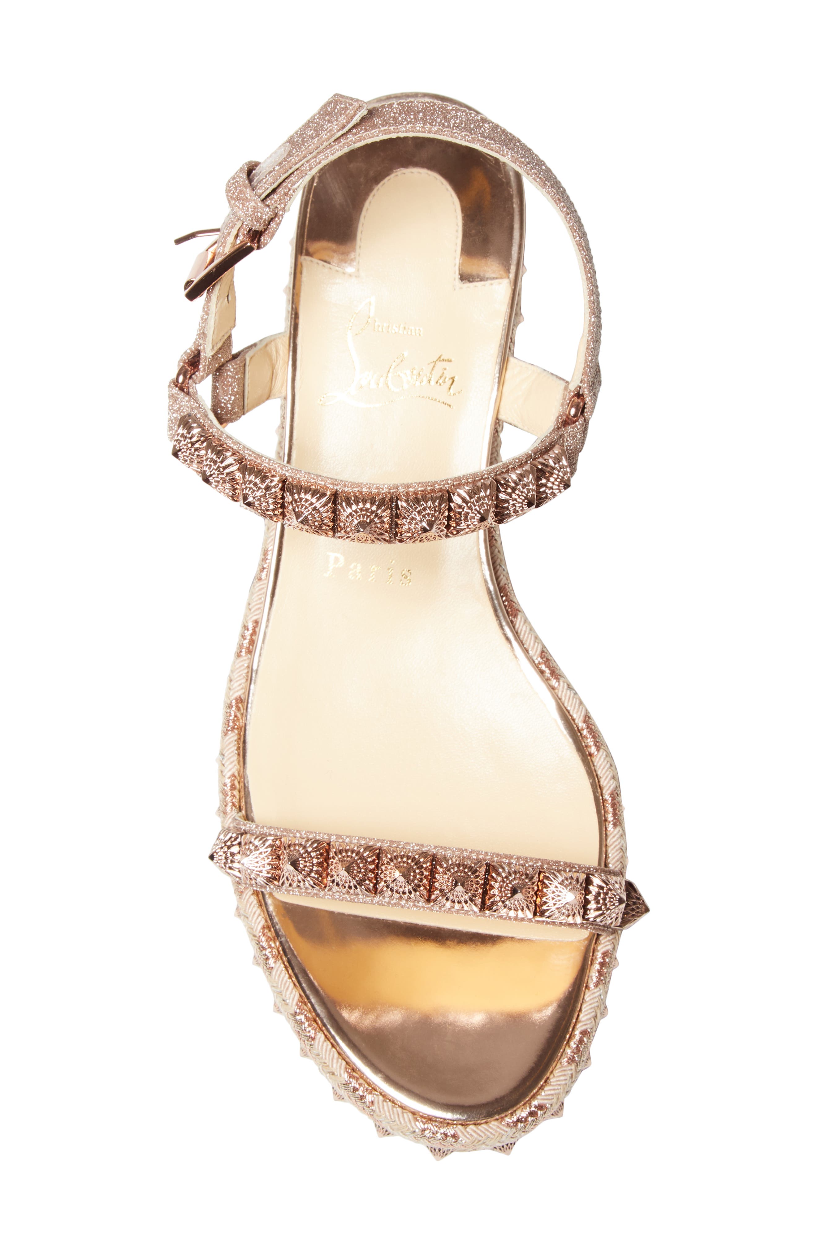 Christian Louboutin Pira Studded Glitter Wedge Sandal, Alternate, color, 
