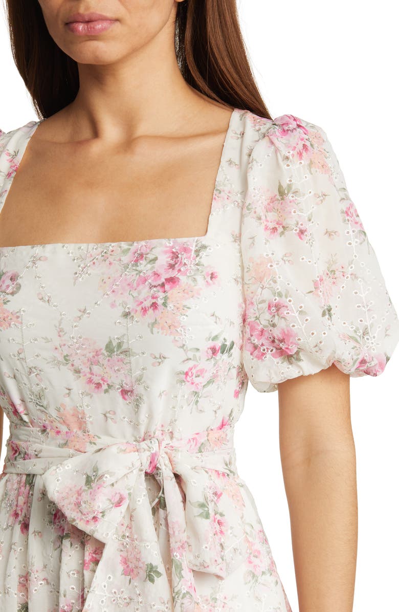 Eliza J Floral Eyelet Puff Sleeve Midi Dress, Alternate, color,
