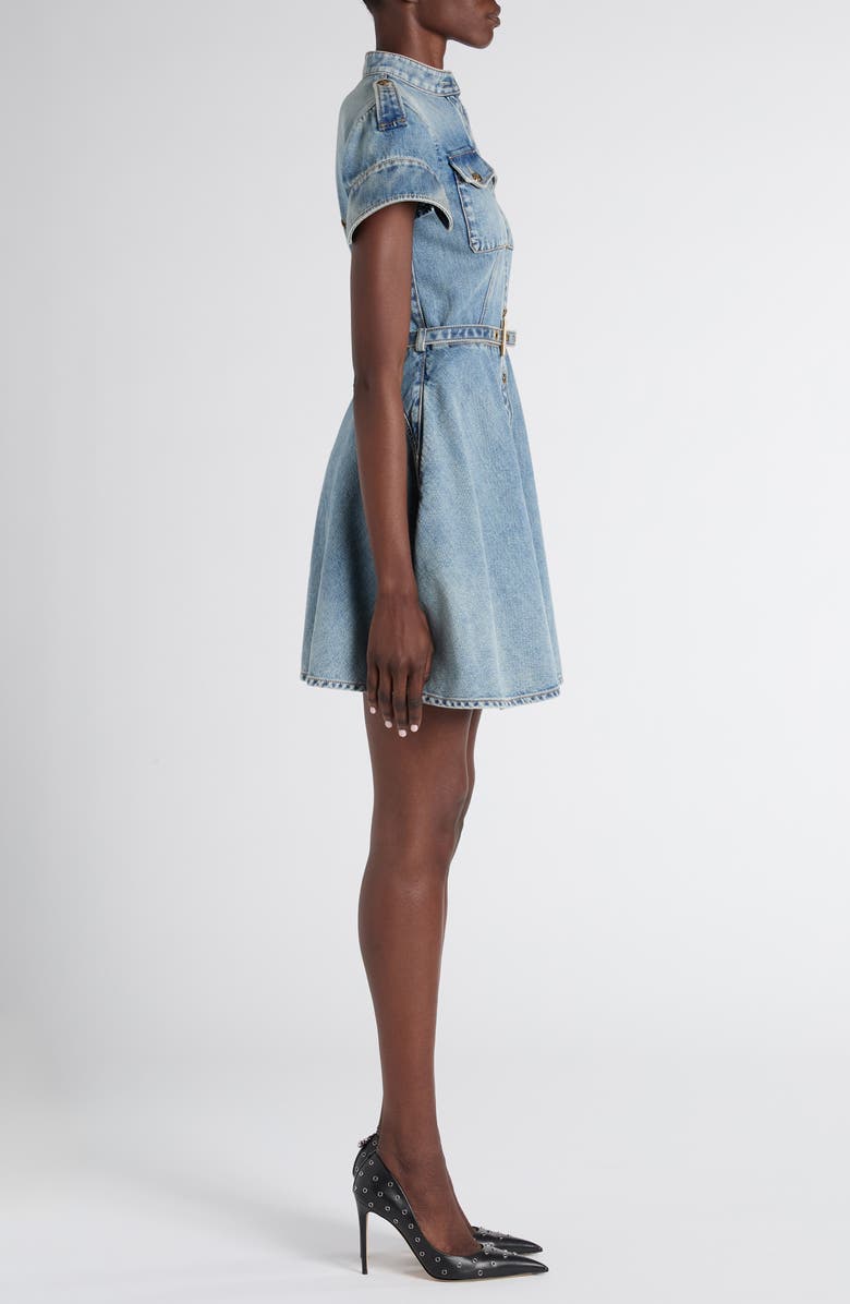 McQueen Belted Denim Dress, Alternate, color, Royal