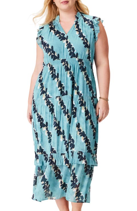 Rolling Reef Ruffle Trim Maxi Dress (Plus)