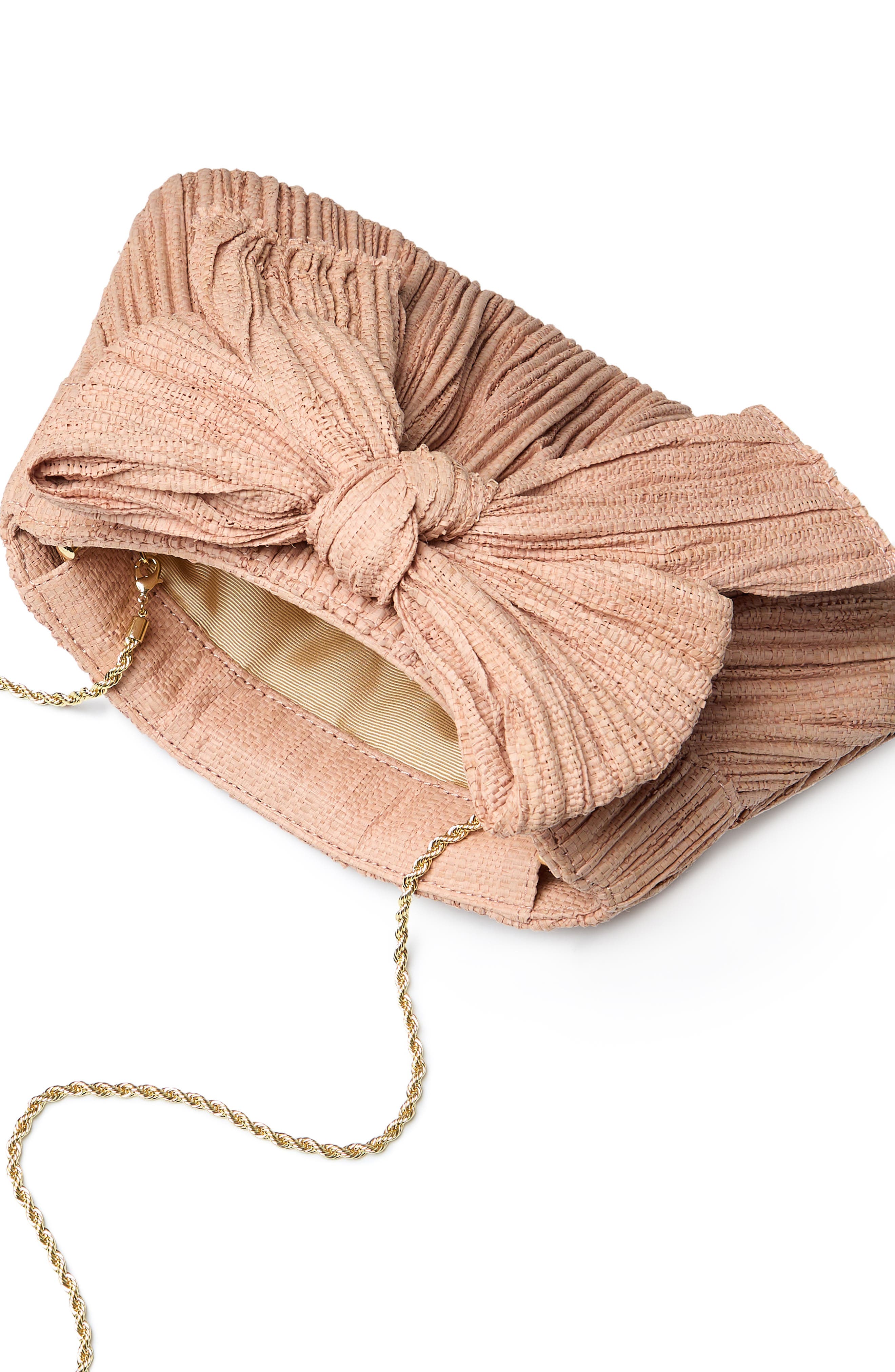 Loeffler Randall Rayne Raffia Pleated Bow Clutch, Alternate, color, Blush