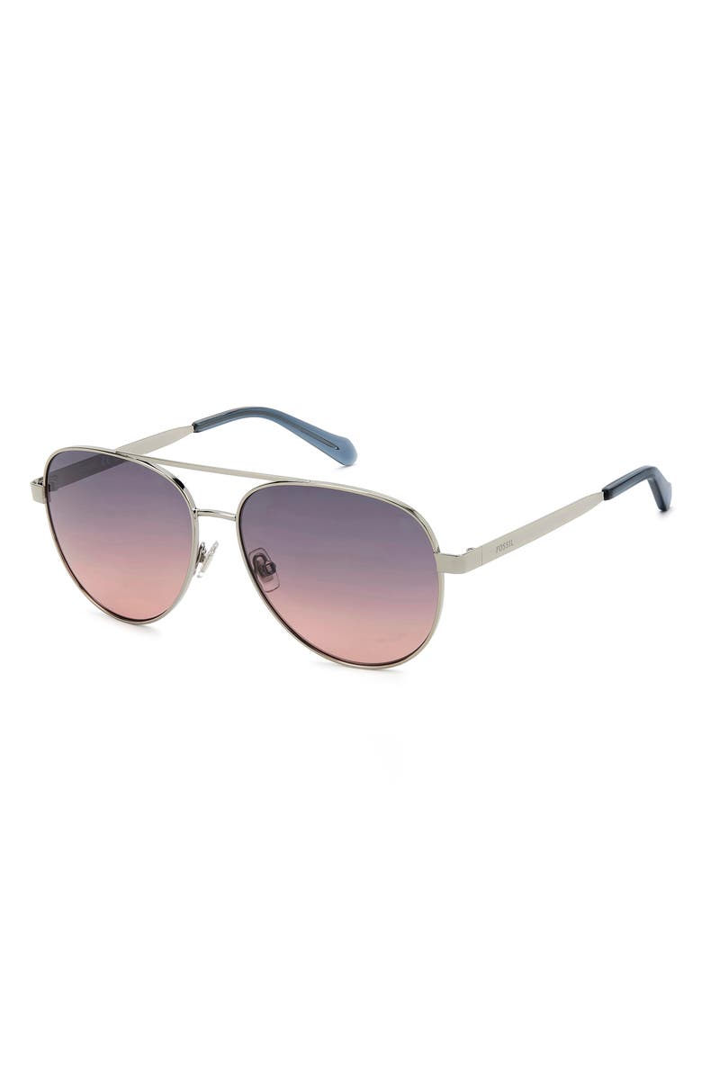 Fossil 58mm Gradient Pilot Sunglasses, Alternate, color, Ruthenium/ Grey Fuchsia