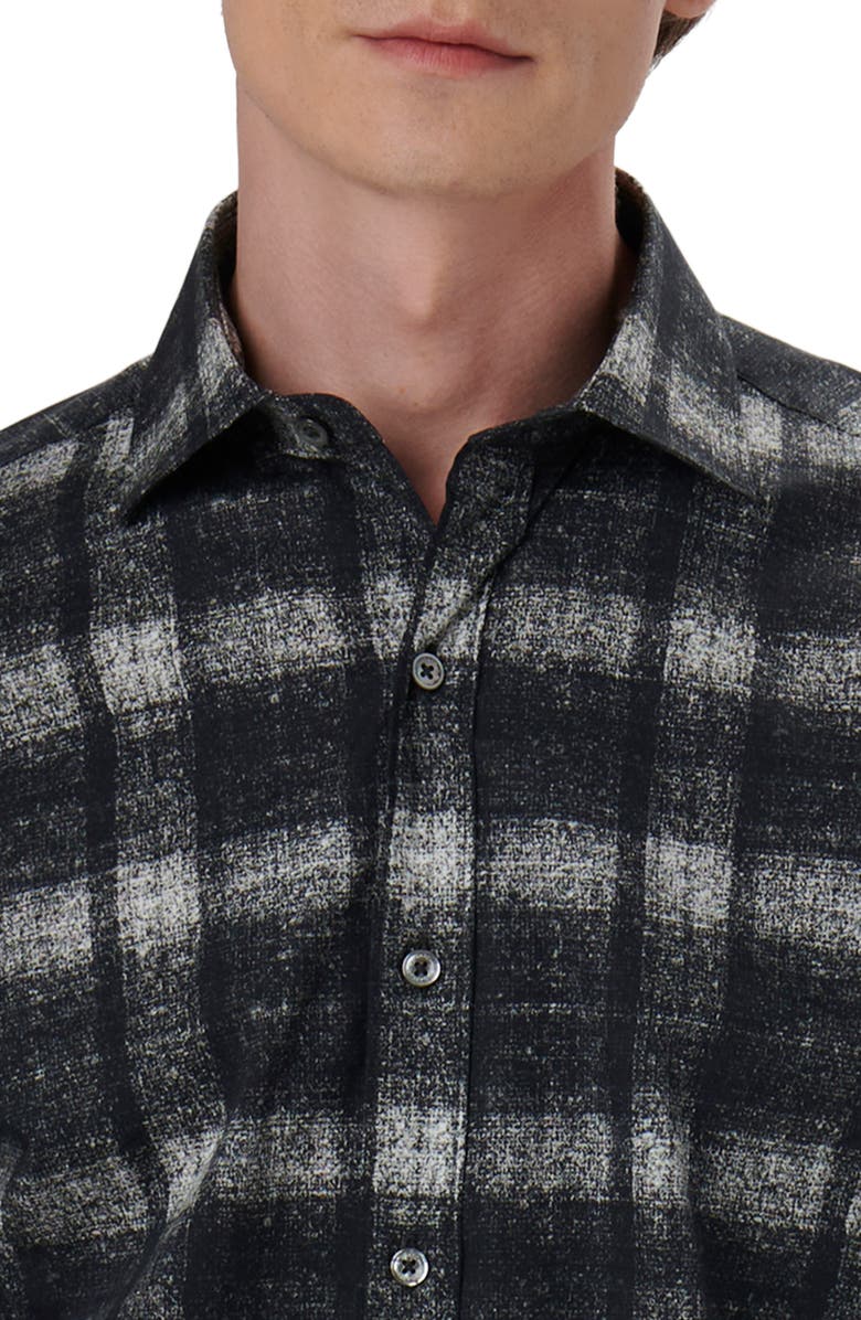 Bugatchi Axel Shaped Fit Plaid Stretch Cotton Button-Up Shirt, Alternate, color, Black