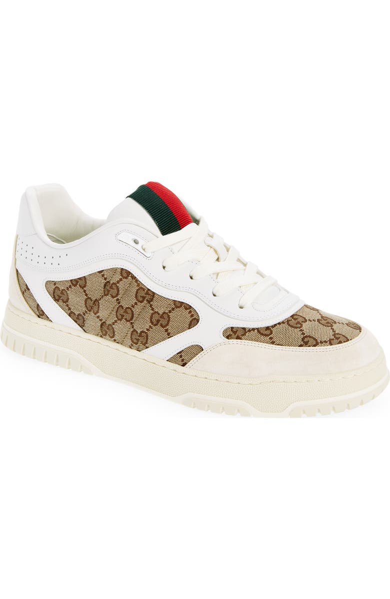 Gucci Re-Web Mixed Media Low Top Sneaker, Main, color, Beige Whte