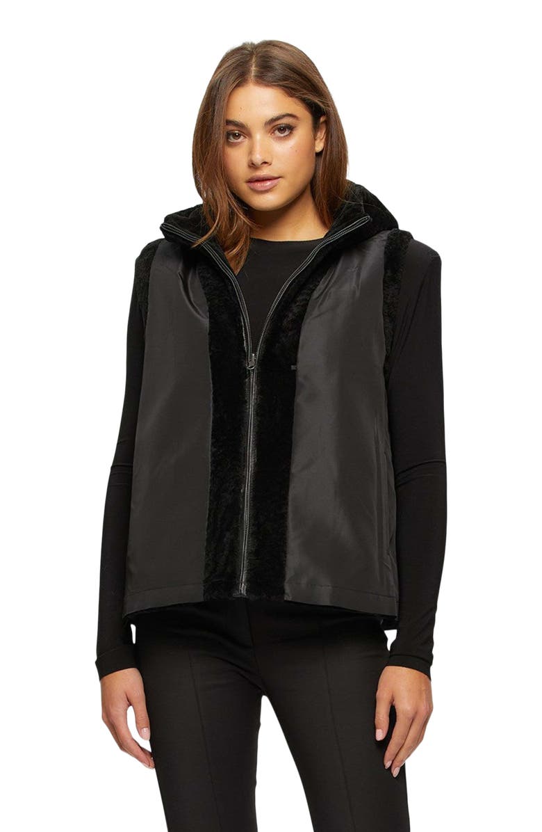 GORSKI Reversible Genuine Shearling Hooded Vest, Alternate, color, Black/Black