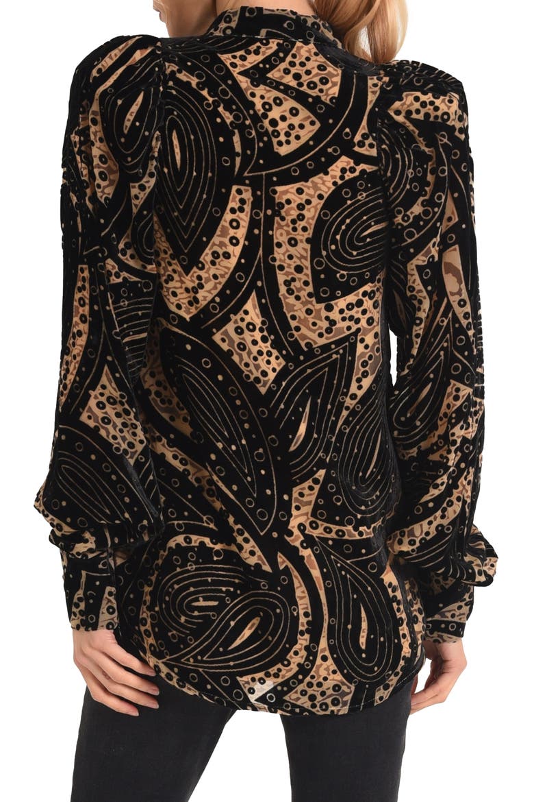 Sadie Mixed Print Burnout Velvet Button-Up Shirt, Alternate, color, BLACK MULTI