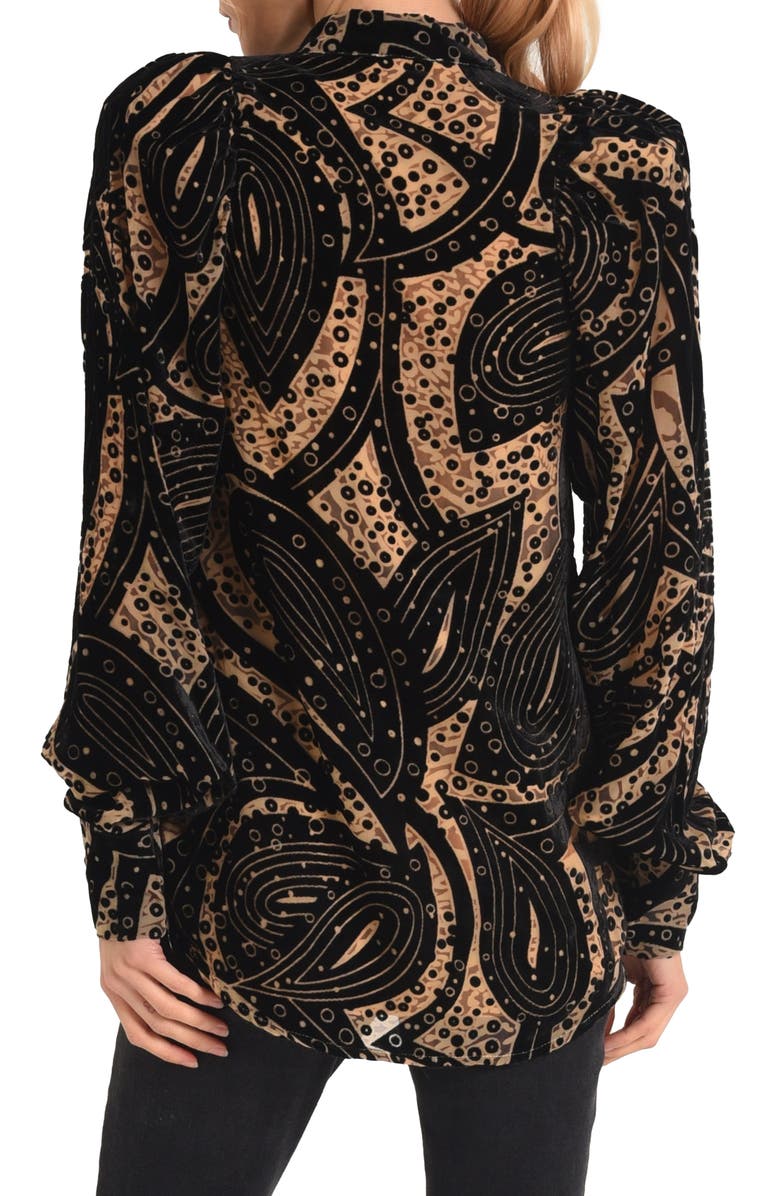 CIEBON Sadie Mixed Print Burnout Velvet Button-Up Shirt, Alternate, color, Black Multi