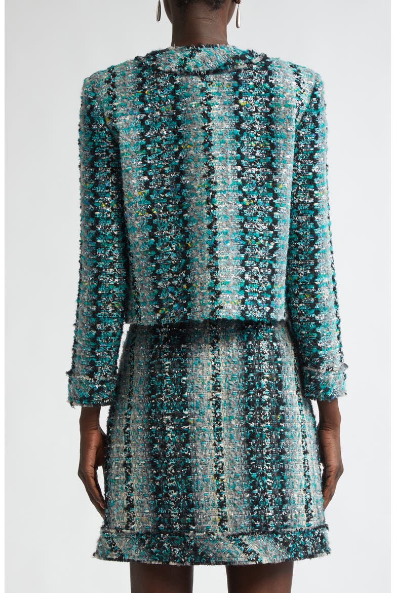 Foiled Eyelash Tweed Crop Jacket, Alternate, color, JUNIPER/ AQUAMARINE MULTI