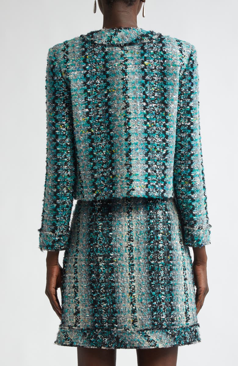 ST. JOHN Foiled Eyelash Tweed Crop Jacket, Alternate, color, Juniper/ Aquamarine Multi