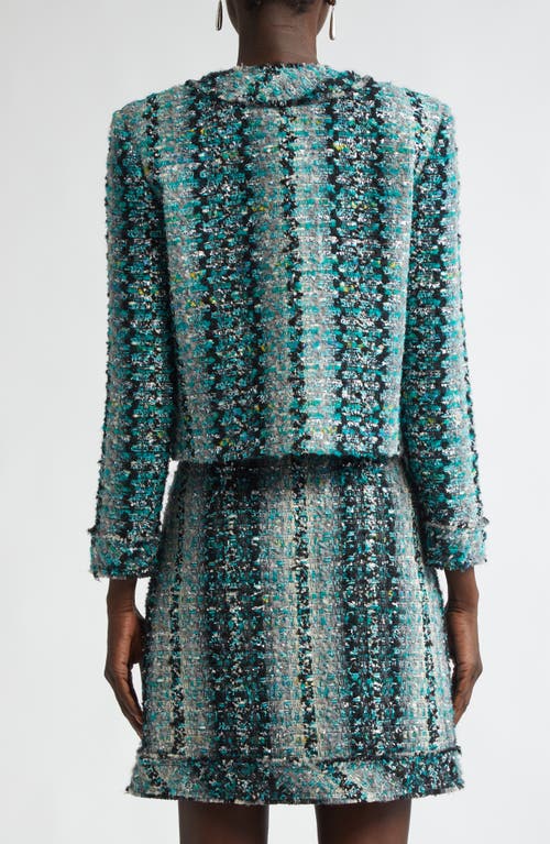 St John St. John Collection Foiled Eyelash Tweed Crop Jacket In Juniper/aquamarine Multi