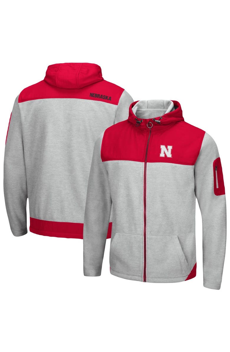 COLOSSEUM Men's Colosseum Heather Gray/Scarlet Nebraska Huskers Schwartz Lightweight Full-Zip Hoodie, Main, color, 