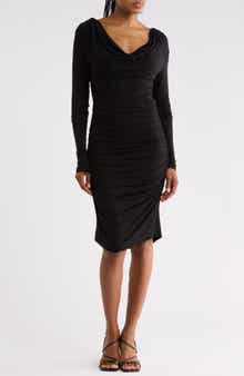 Draped Long Sleeve Body-Con Dress