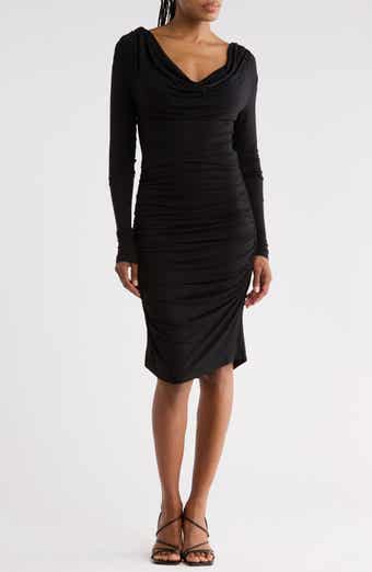 Draped Long Sleeve Body-Con Dress