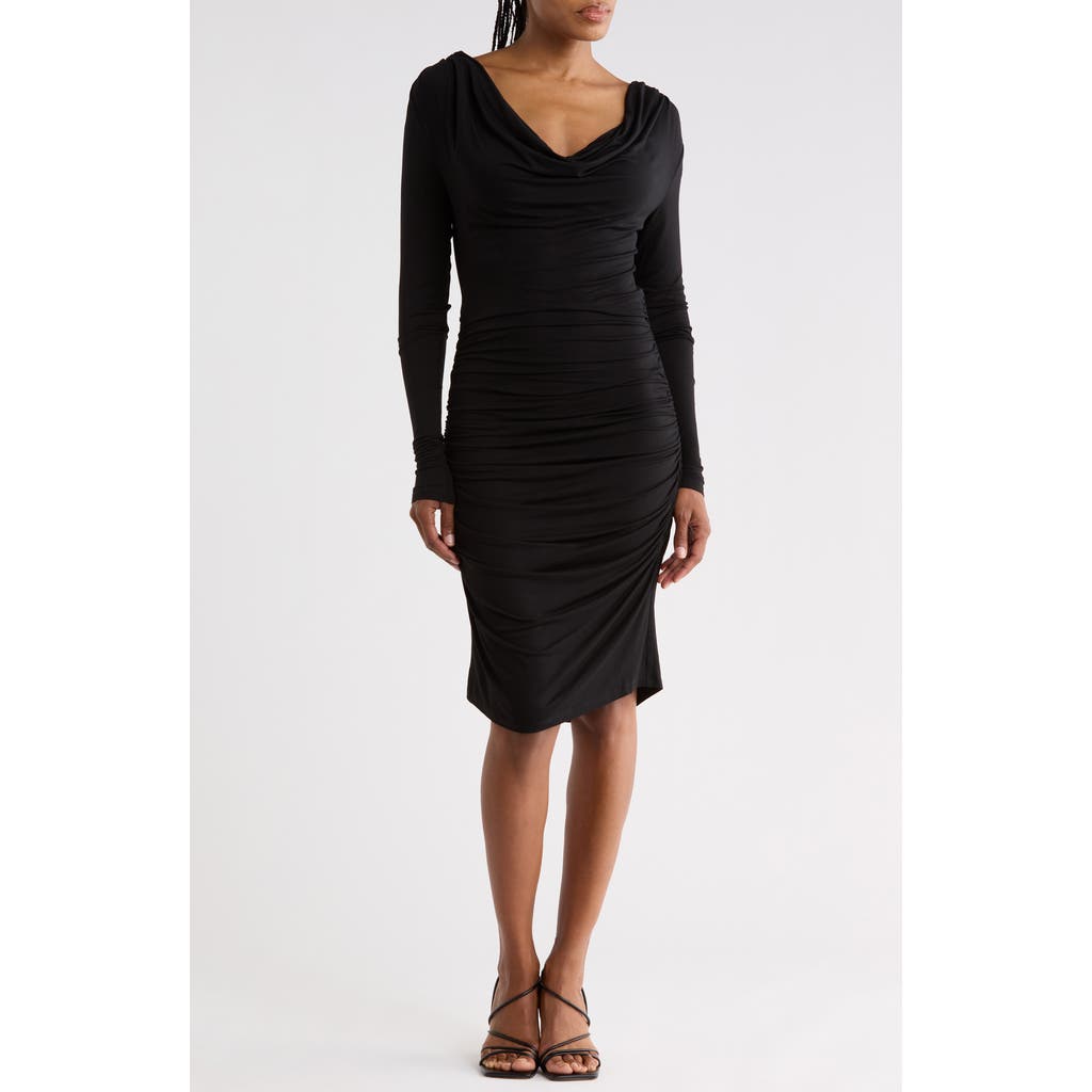 7 For All Mankind Draped Long Sleeve Body-Con Dress in Black at Nordstrom Rack, Size Large