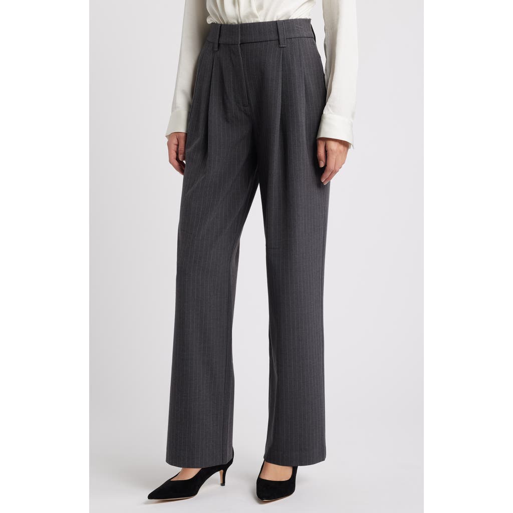Wit & Wisdom 'Ab'Solution Pinstripe Ultra Skyrise Wide Leg Pants in Steel Grey White
