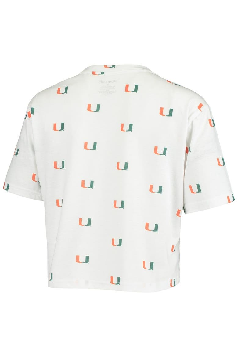Women's White Miami Hurricanes Cropped Allover Print T-Shirt, Alternate, color, White