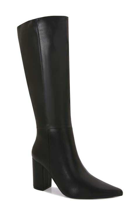 Breanna Block Heel Faux Leather Knee High Boot