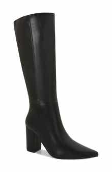 Breanna Block Heel Faux Leather Knee High Boot