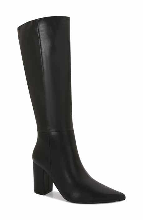 Breanna Block Heel Faux Leather Knee High Boot