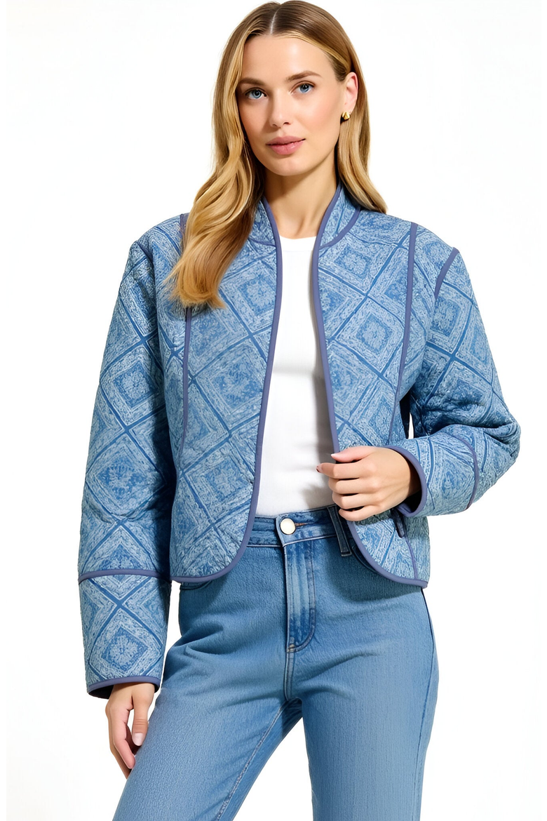 Diamond Pattern Quilted Jacket with Piped Trim and Open Front, Main, color, Diamond Pattern