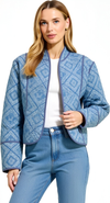 Modenaire Diamond Pattern Quilted Jacket with Piped Trim and Open Front