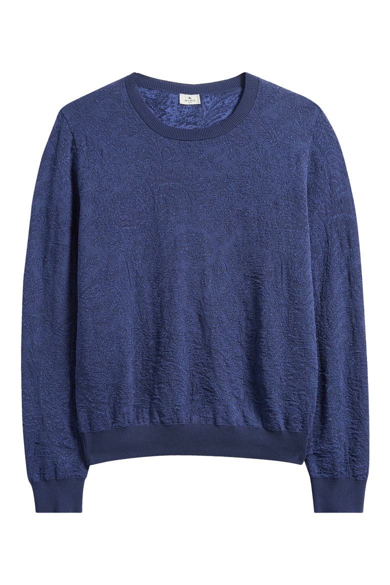 Floral Paisley Jacquard Cotton Crewneck Sweatshirt, Alternate, color, BLUE