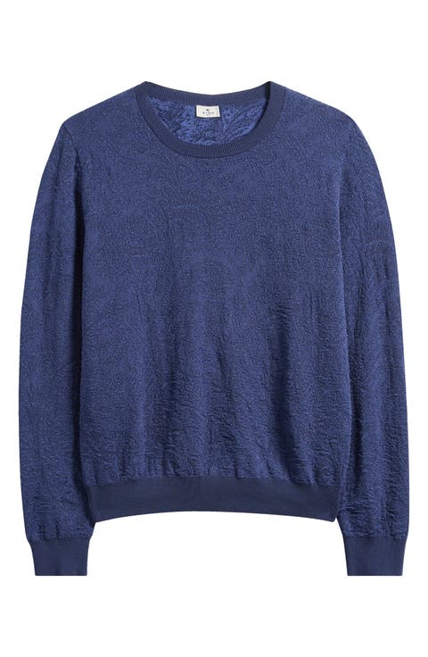 Floral Paisley Jacquard Cotton Crewneck Sweatshirt