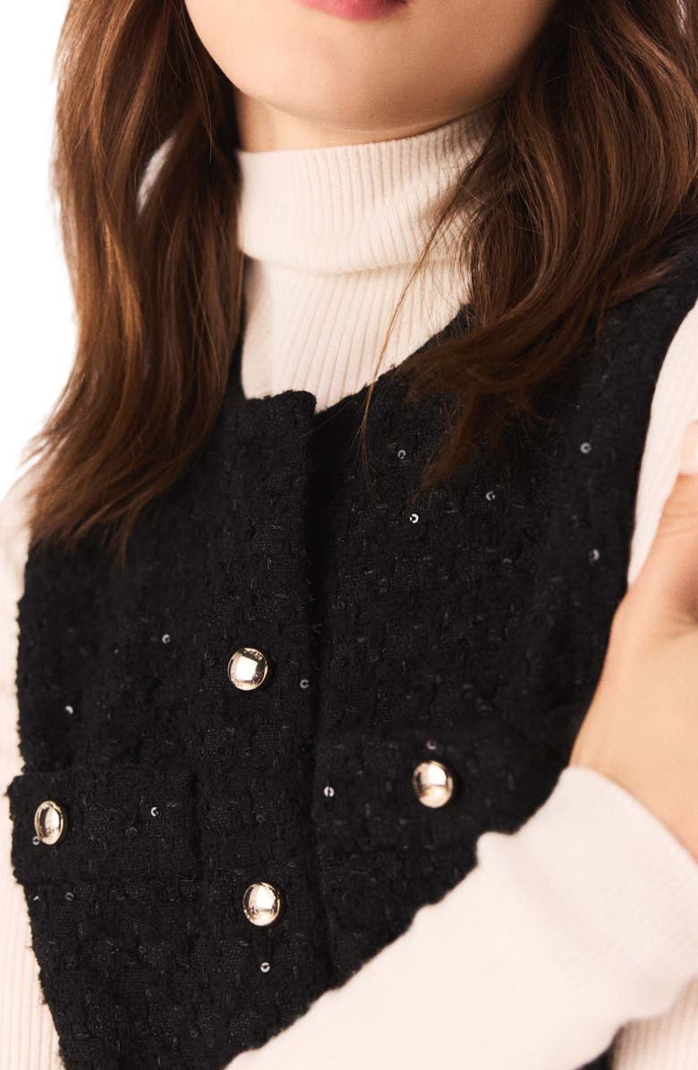 maje Tweed playsuit with rhinestones, Alternate, color, Black