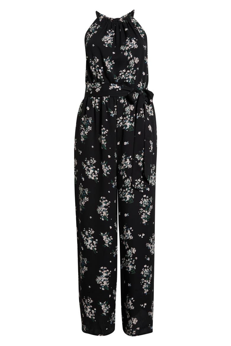 Magnol Floral Print Sleeveless Jumpsuit, Alternate, color, BLACK-PINK
