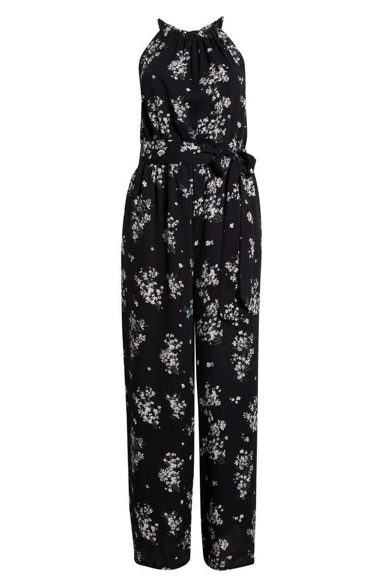 SUGARLIPS Magnol Floral Print Sleeveless Jumpsuit, Alternate, color, Black-Pink