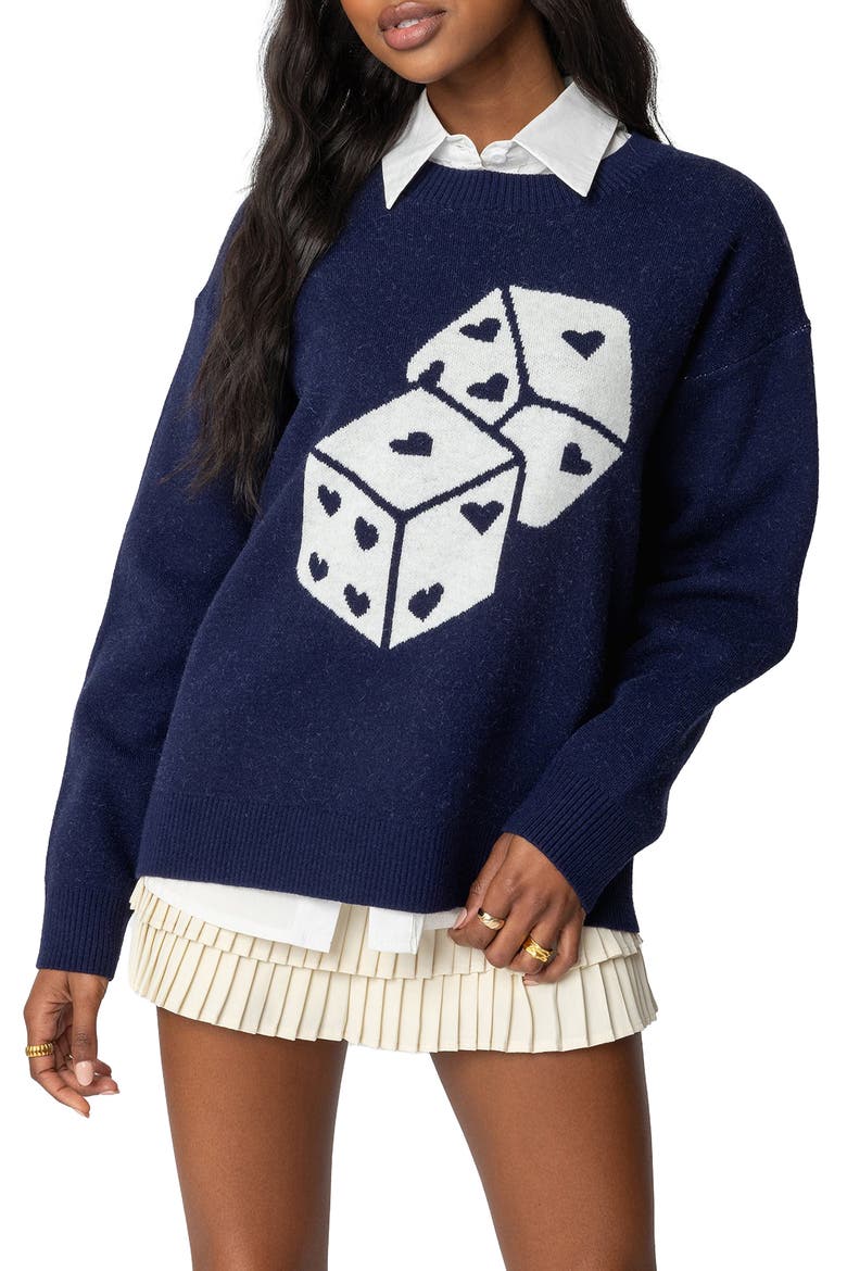 Roll the Dice Graphic Crewneck Sweater, Main, color, NAVY