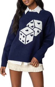EDIKTED Roll the Dice Graphic Crewneck Sweater
