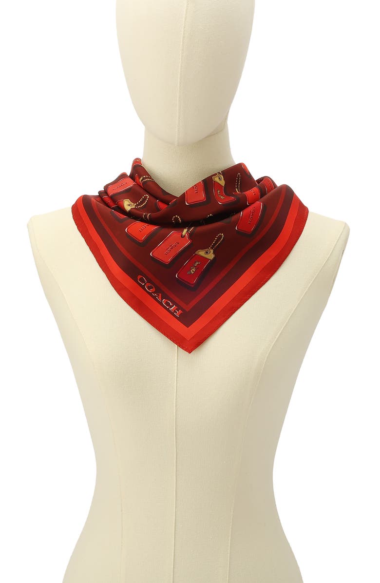 COACH Horse & Carriage Hangtag Print Silk Square Scarf, Alternate, color, True Red/ Multi
